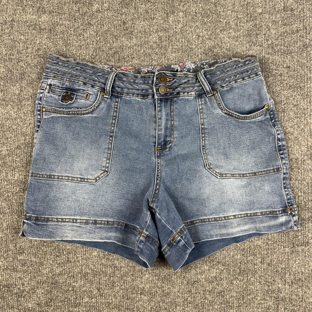 One 5 One Skimmer Shorts Womens Medium Blue Denim Double Button Pockets Stretch